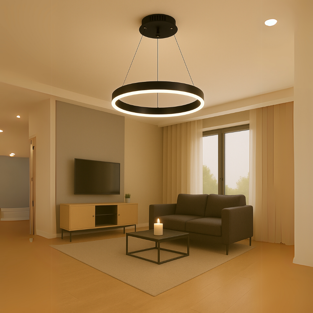 Lustra LED suspendata cu telecomanda ANINA 33W, 1 Cerc, lumina Rece/Calda/Neutra, Dimabila, Negru, Inaltime Reglabila [1]