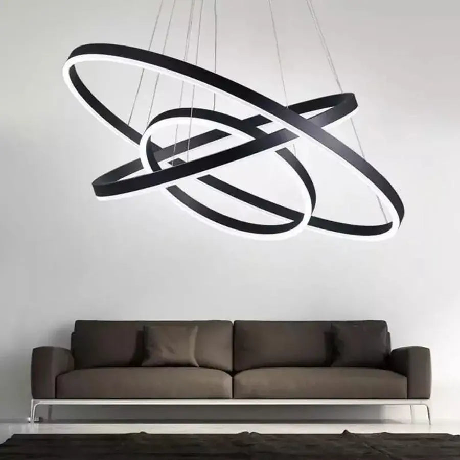 Lustra LED suspendata cu telecomanda CASIANA 130W, 3 Cercuri, lumina Rece/Calda/Neutra, Dimabila, Negru, Inaltime Reglabila [2]