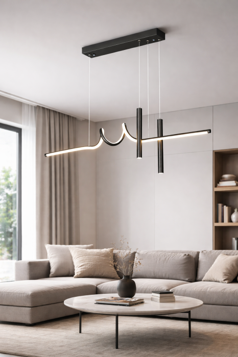 Lustra LED suspendata cu telecomanda, inaltime reglabila, lumina reglabila, finisaj negru [2]