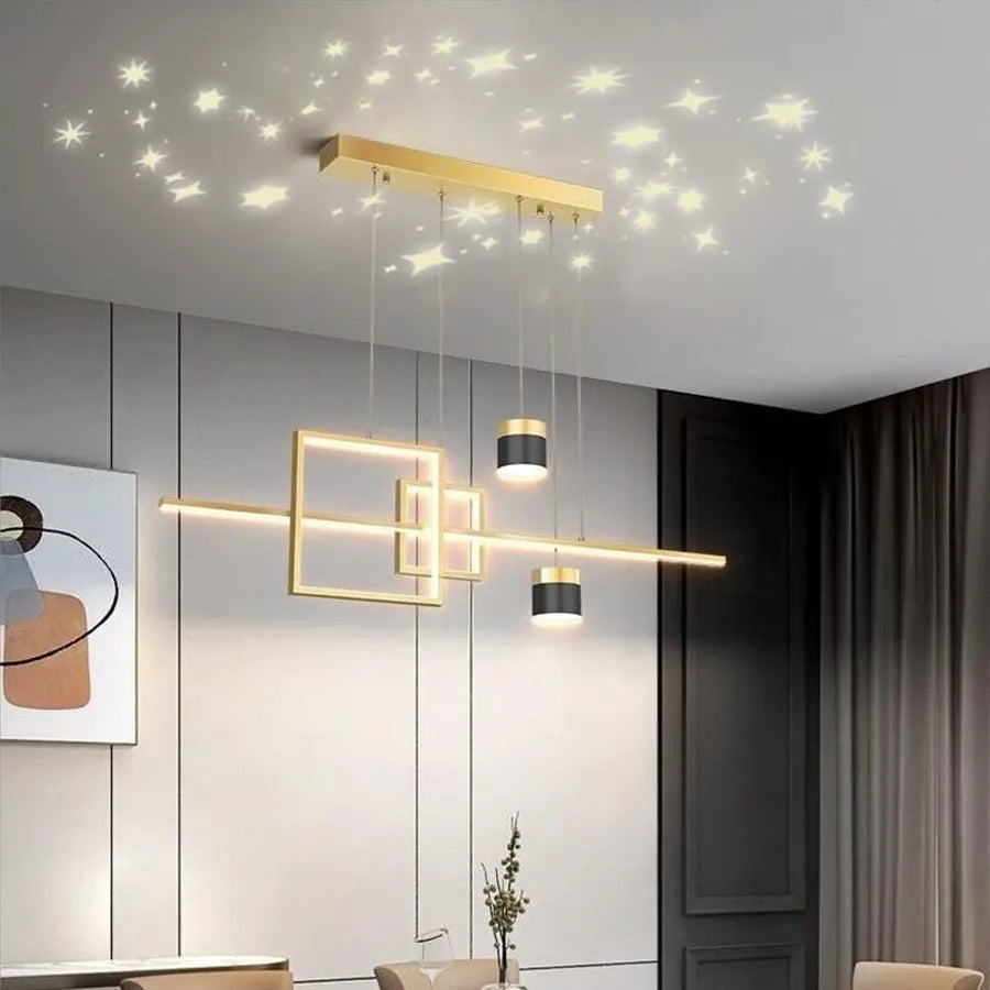 Lustra LED suspendata cu telecomanda DENISSE 64W, lumina Rece/Calda/Neutra, Dimabila, Auriu, Inaltime Reglabila [1]