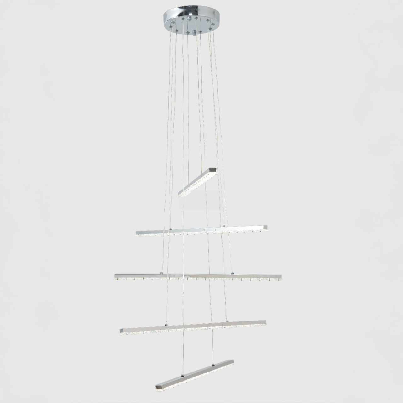 Lustra LED suspendata cu telecomanda si cristal LIBORIA 64W, lumina Rece/Calda/Neutra, Dimabila, Crom Lucios [1]