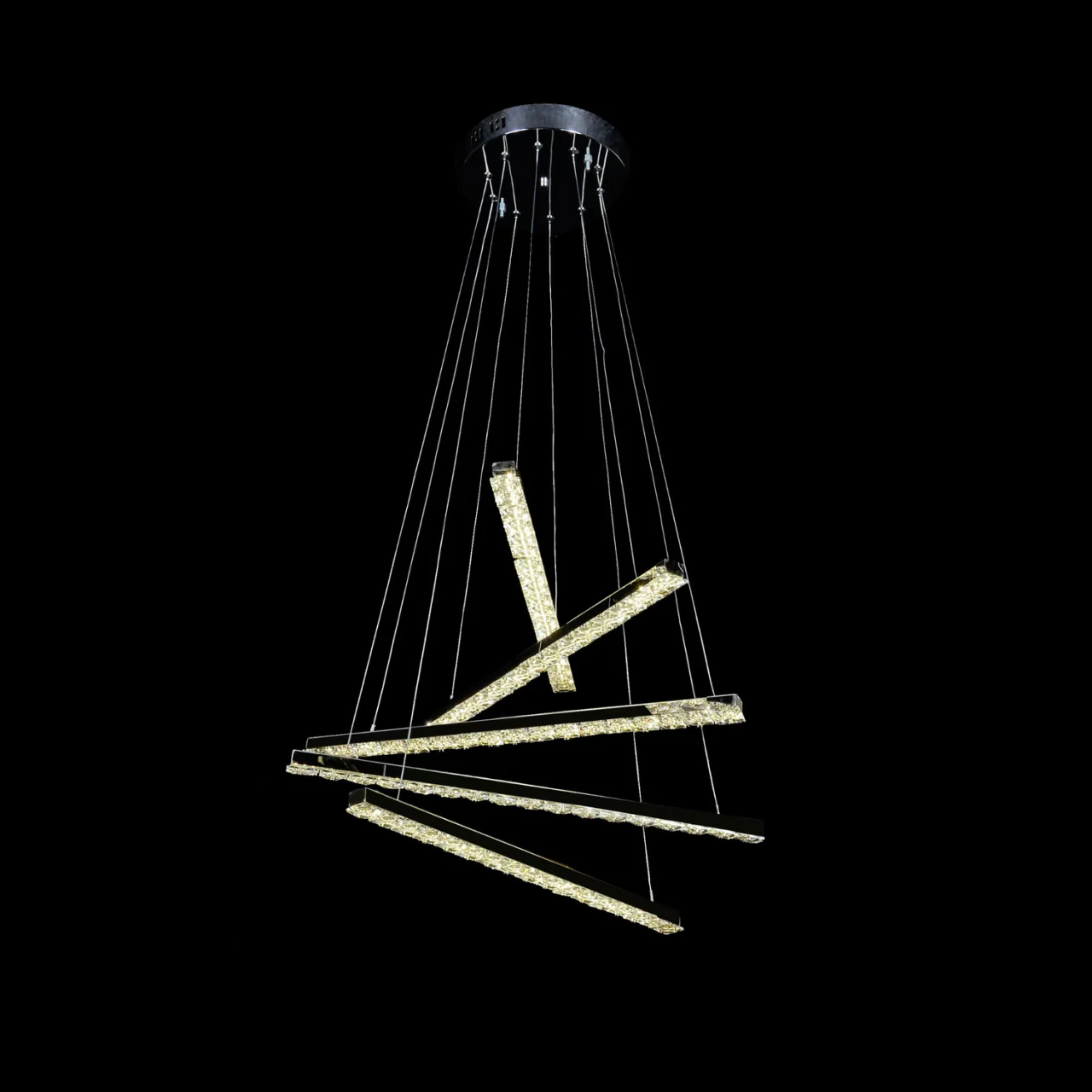 Lustra LED suspendata cu telecomanda si cristal LIBORIA 64W, lumina Rece/Calda/Neutra, Dimabila, Crom Lucios [2]