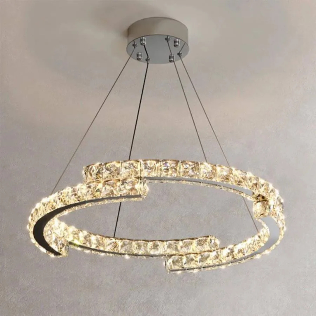 Lustra LED suspendata cu telecomanda si cristal MIA Yonca, 39W, 1 Cerc, lumina Rece/Calda/Neutra, Dimabila, Crom Lucios [4]