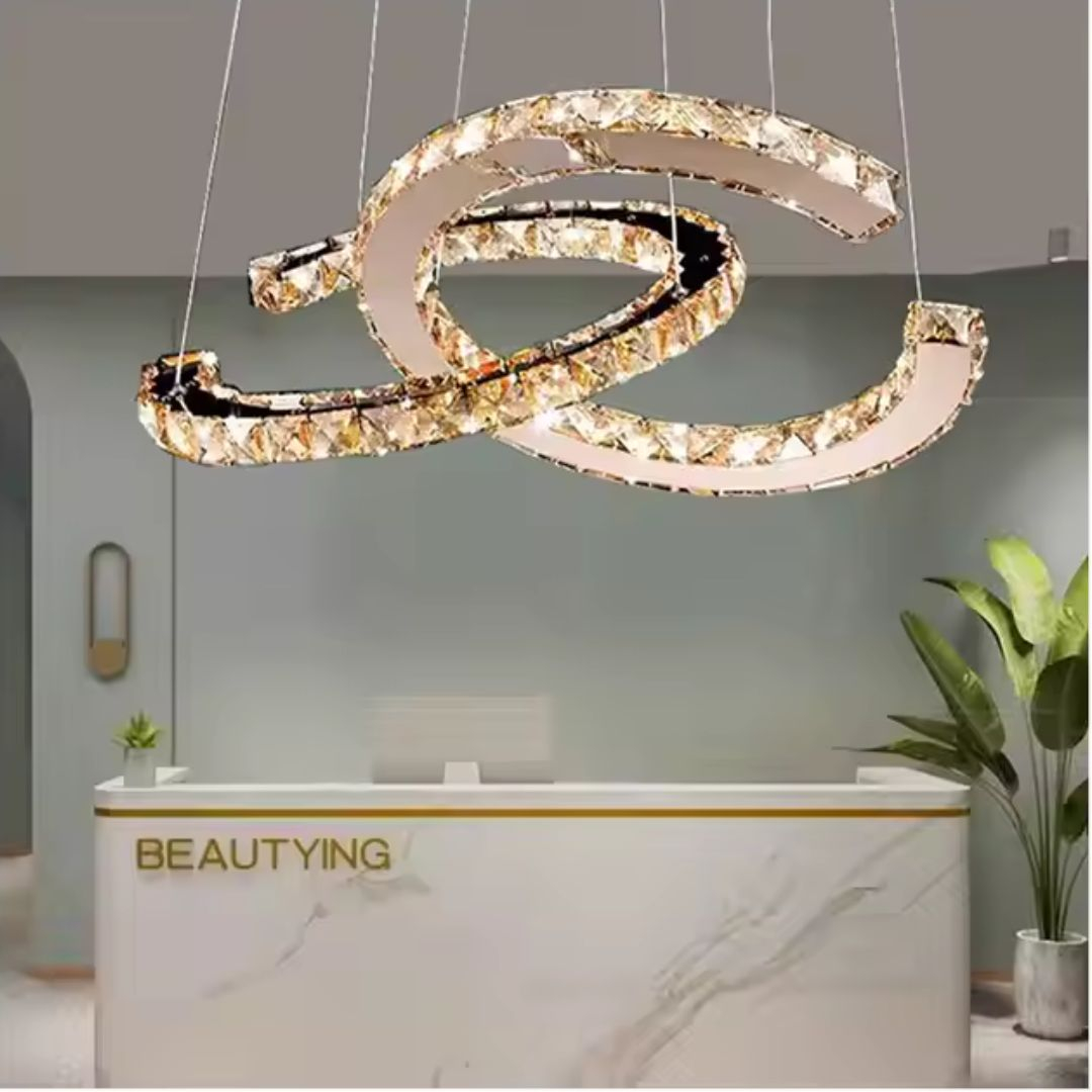 Lustra LED suspendata cu telecomanda si cristal PRISM ANTEA 40W, 2 Cercuri, lumina Rece/Calda/Neutra, Dimabila, Crom Lucios, Inaltime Reglabila [4]