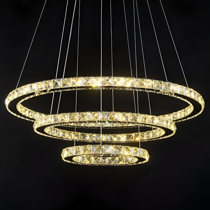 Lustra LED suspendata cu telecomanda si cristal PRISM LUMINIS 78W, 3 Cercuri, lumina Rece/Calda/Neutra, Dimabila, Argintiu, Inaltime Reglabila [7]