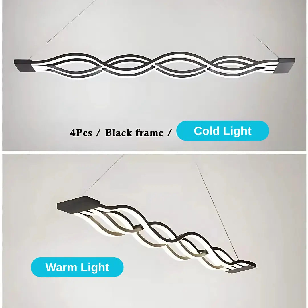 Lustră suspendată LED 76W, Liniară, Negru – Dimabilă, Telecomandă - Design ondulat [4]
