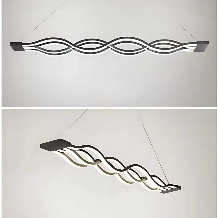 Lustra LED suspendata moderna cu telecomanda, 76W, design liniar ondulat, dimabila, lumina rece/calda/neutra, negru elegant, inaltime reglabila [3]