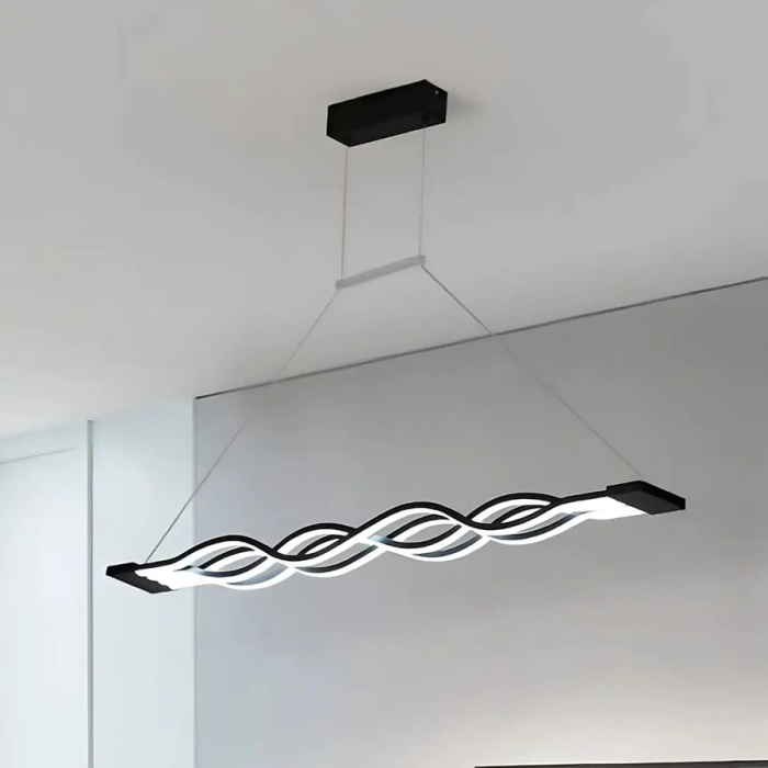 Lustra LED suspendata moderna cu telecomanda, 76W, design liniar ondulat, dimabila, lumina rece/calda/neutra, negru elegant, inaltime reglabila [6]