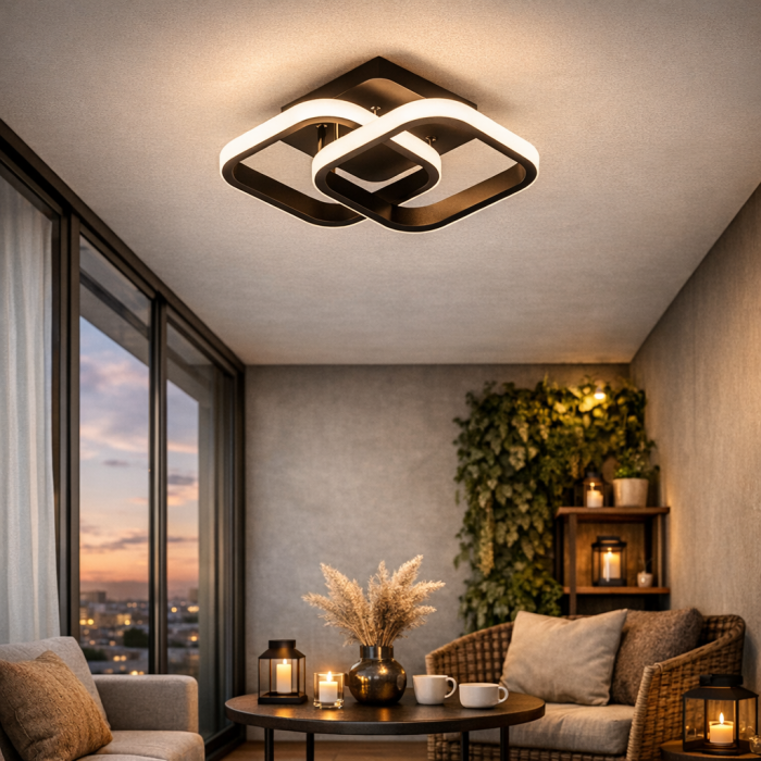 Lustra LED MEC Design Aura Twin Geometry, 24W, 2 Module Rombice, 3 Tipuri de Lumină, Negru [3]