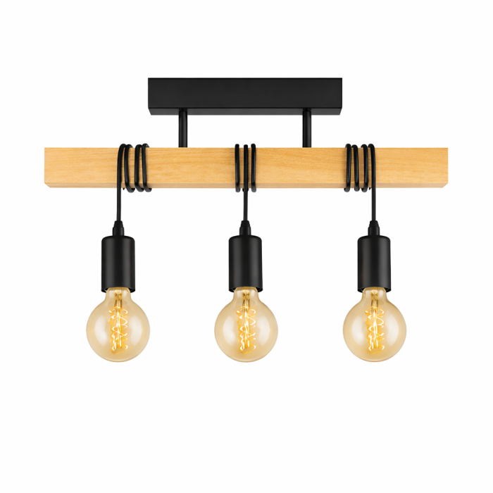 Lustra rustica Moderna 3xE27, lustră liniară din lemn și metal negru pentru living, bucătărie sau dining [2]