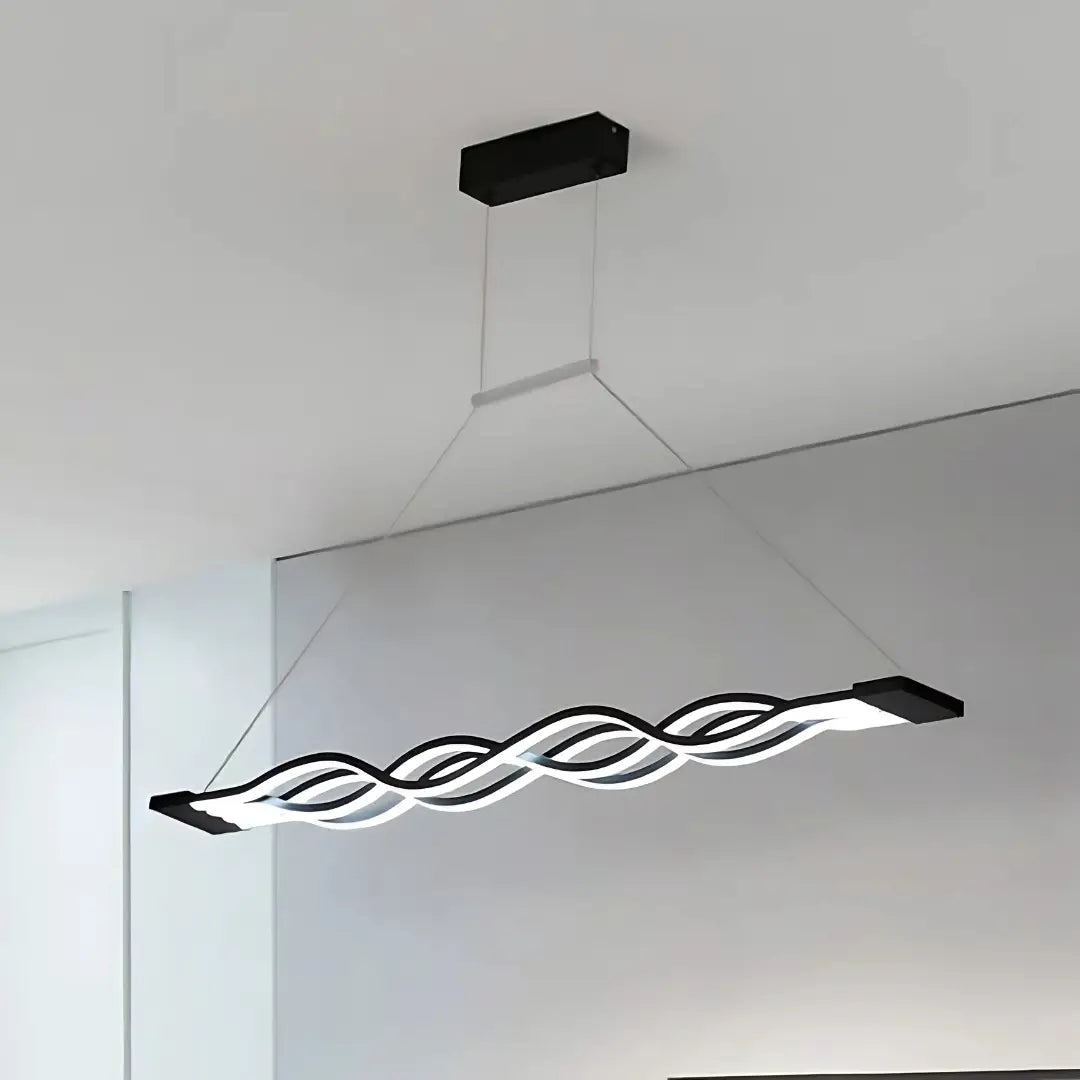 Lustră suspendată LED 76W, Liniară, Negru – Dimabilă, Telecomandă - Design ondulat [5]