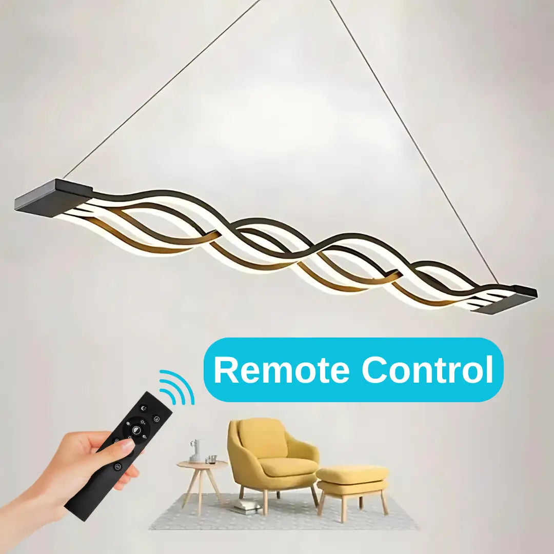 Lustră suspendată LED 76W, Liniară, Negru – Dimabilă, Telecomandă - Design ondulat [6]