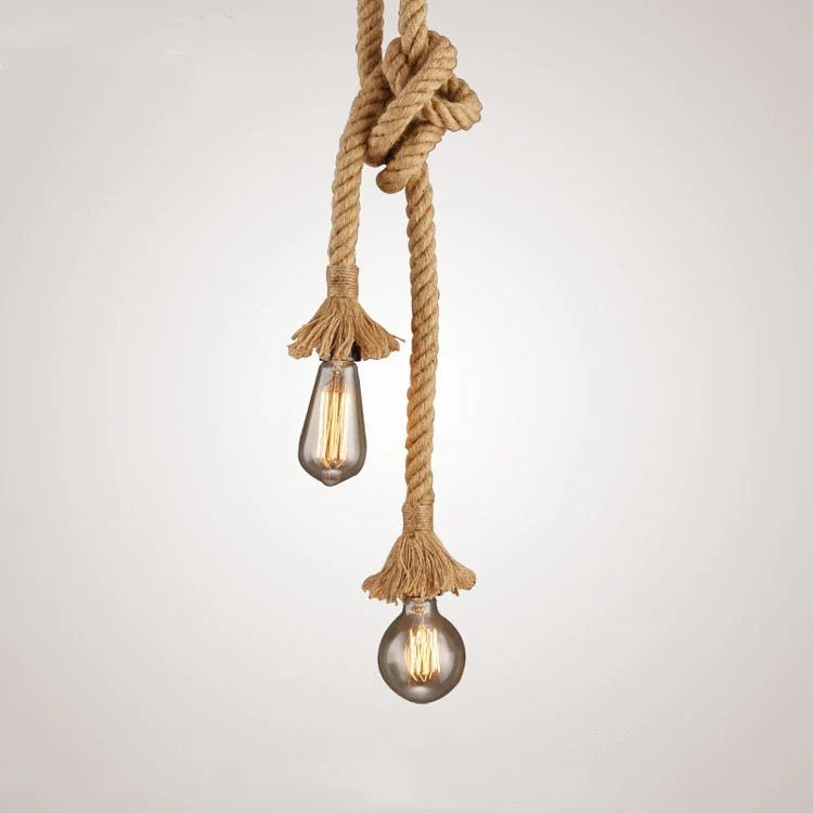 Lustră vintage rustică din sfoară și metal MEC , 2xE27, pendul industrial liniar pentru living, bucătărie, terasă sau foișor | MEC Design [6]