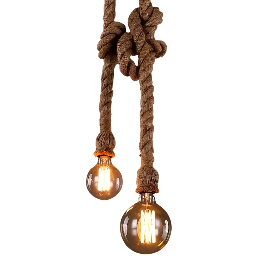 Lustră vintage rustică din sfoară și metal MEC , 2xE27, pendul industrial liniar pentru living, bucătărie, terasă sau foișor | MEC Design [3]