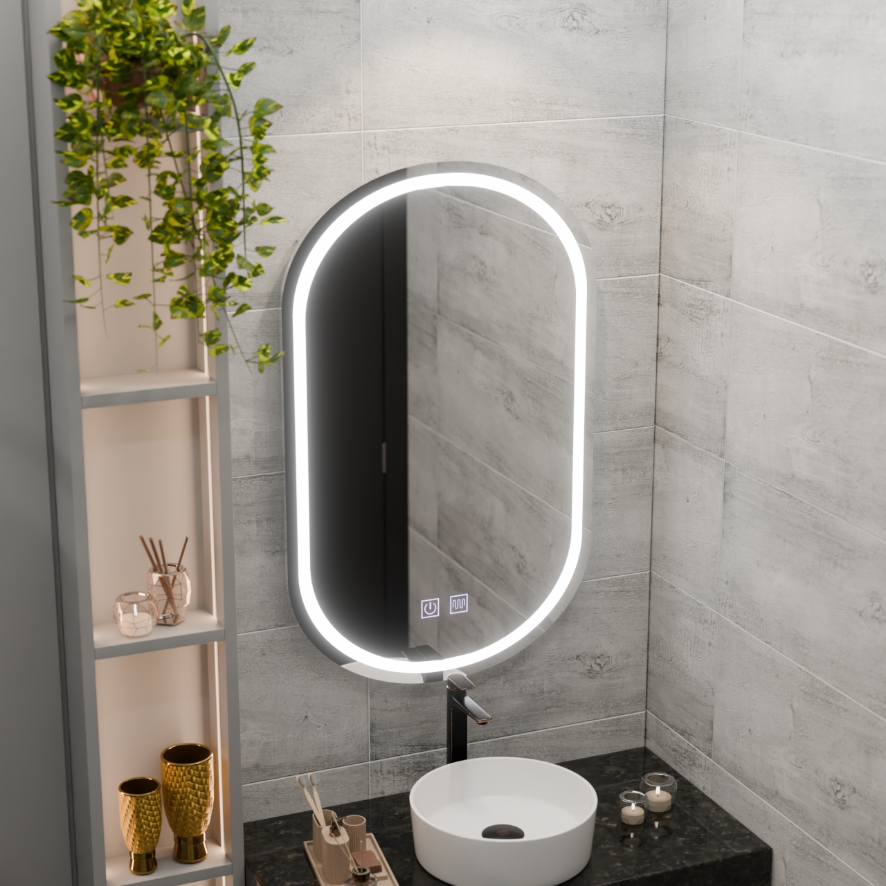 Oglinda LED Ovala 50x80, Velara Touch, Sistem Dezaburire, Dimabila [4]