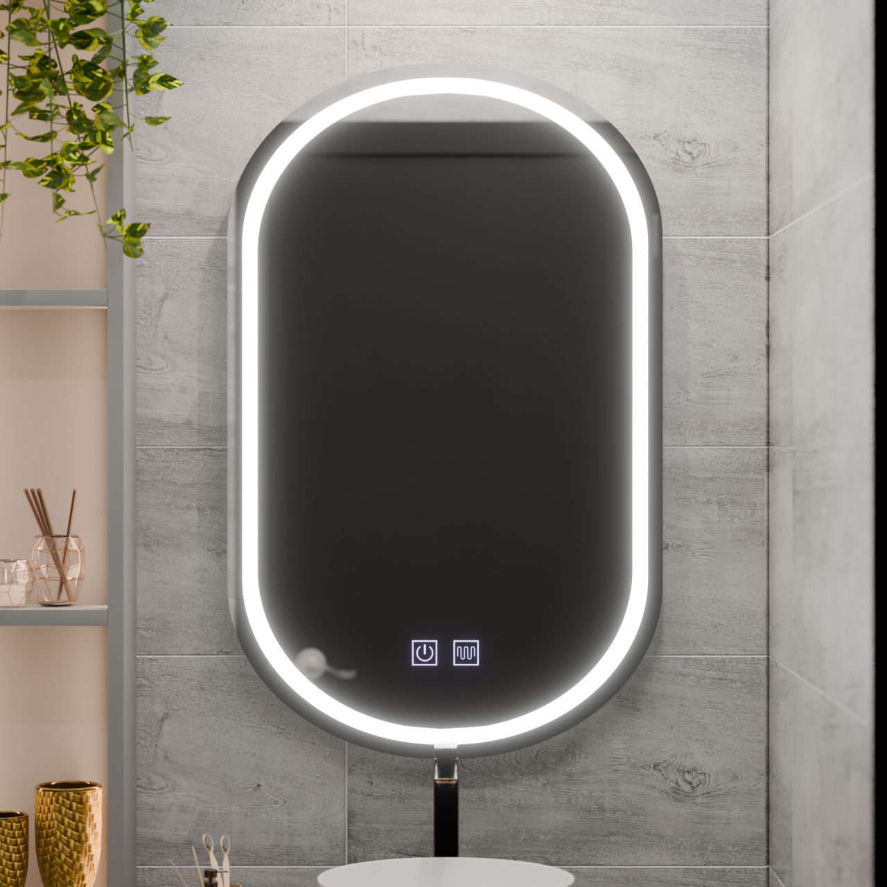 Oglinda LED Ovala 50x80, Velara Touch, Sistem Dezaburire, Dimabila [3]