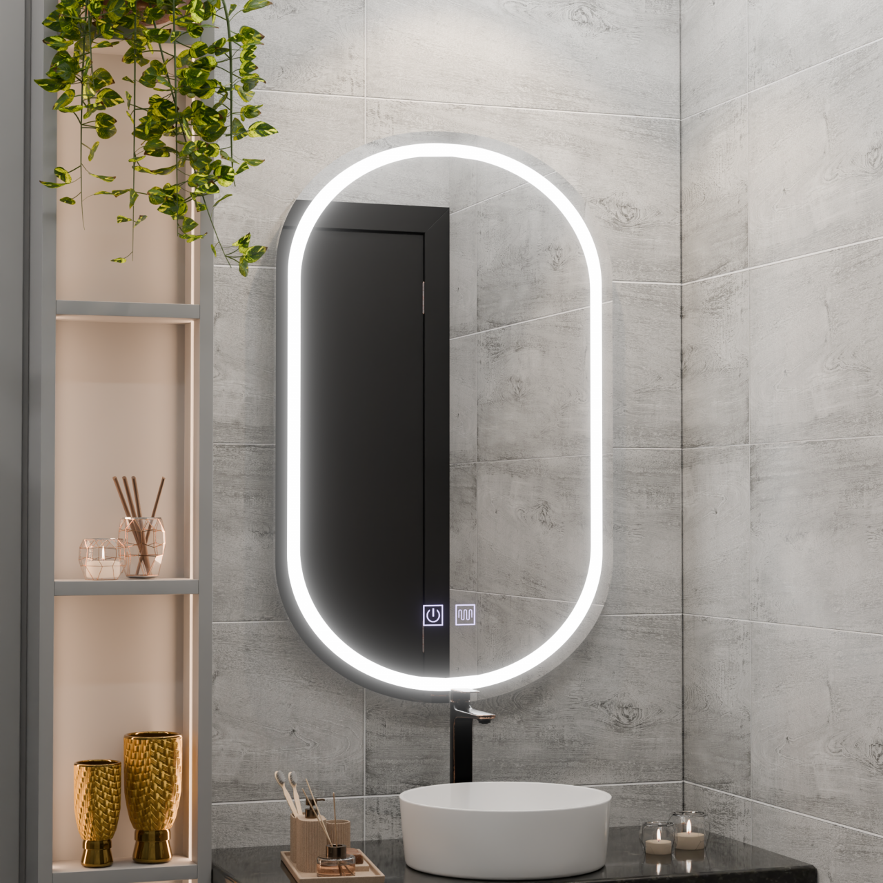 Oglinda LED Ovala 50x80, Velara Touch, Sistem Dezaburire, Dimabila [1]