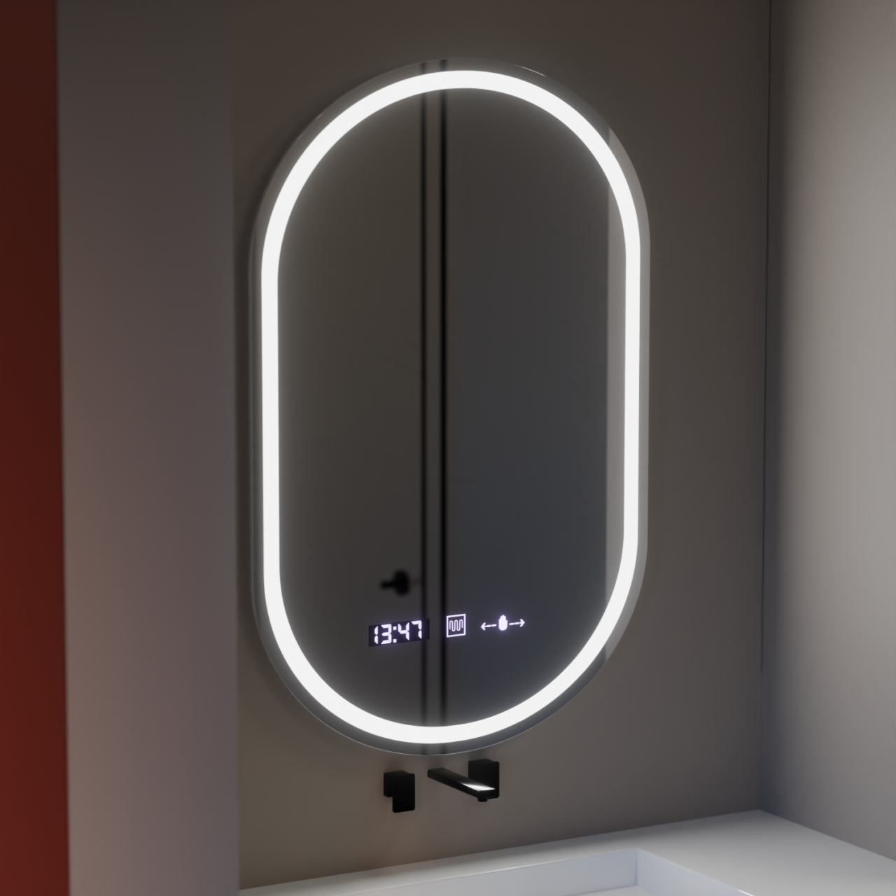 Oglinda LED Ovala, 50x80cm, Eminence MotionGlow Marcello, Sistem Dezaburire, Ceas & Termometru, Dimabila [4]