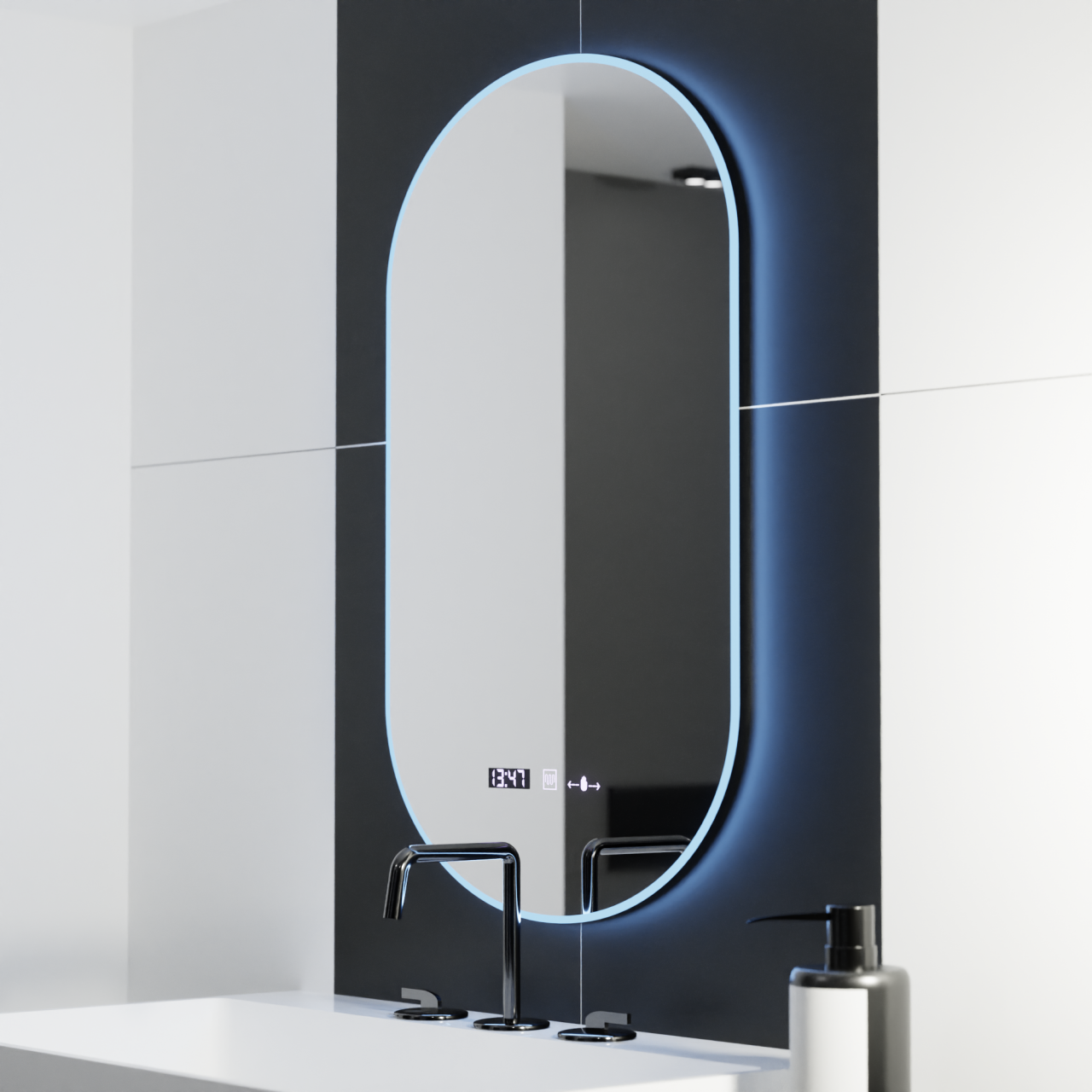 Oglinda LED Ovala, 50x80cm, Lucia Senzor Marcello, Sistem Dezaburire, Ceas & Termometru, Dimabila [4]