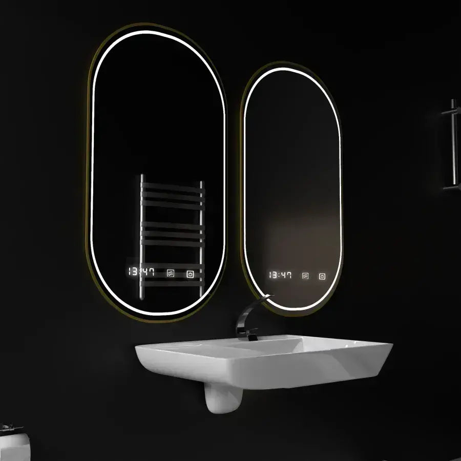 Oglinda LED Ovala, 50x80cm, Roven Senzor MotionGlow Marcello, Sistem Dezaburire, Ceas & Termometru, Dimabila [2]