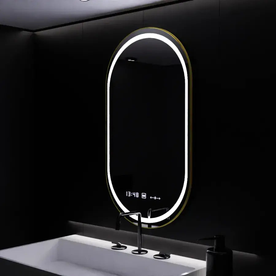Oglinda LED Ovala, 50x80cm, Roven Senzor MotionGlow Marcello, Sistem Dezaburire, Ceas & Termometru, Dimabila [1]