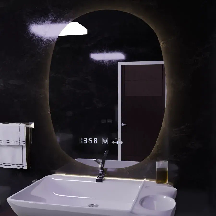Oglinda LED Ovala, 60x80cm, Ranya Senzor MotionGlow Marcello, Sistem Dezaburire, Ceas & Termometru, Dimabila [4]