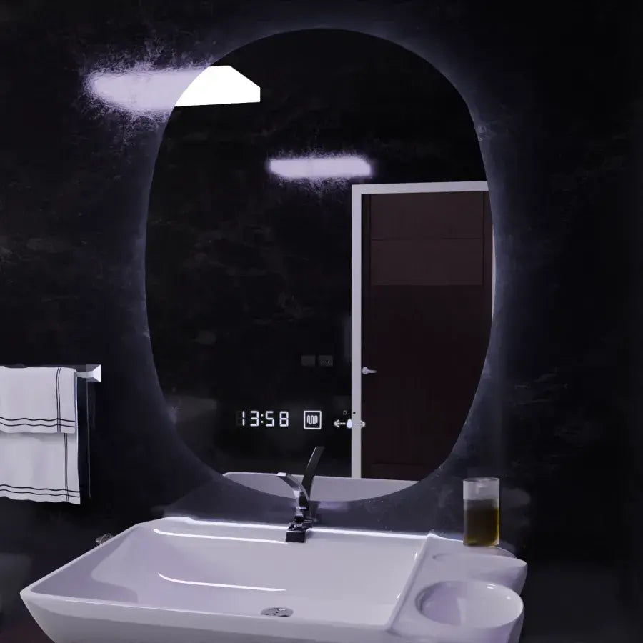 Oglinda LED Ovala, 60x80cm, Ranya Senzor MotionGlow Marcello, Sistem Dezaburire, Ceas & Termometru, Dimabila [3]