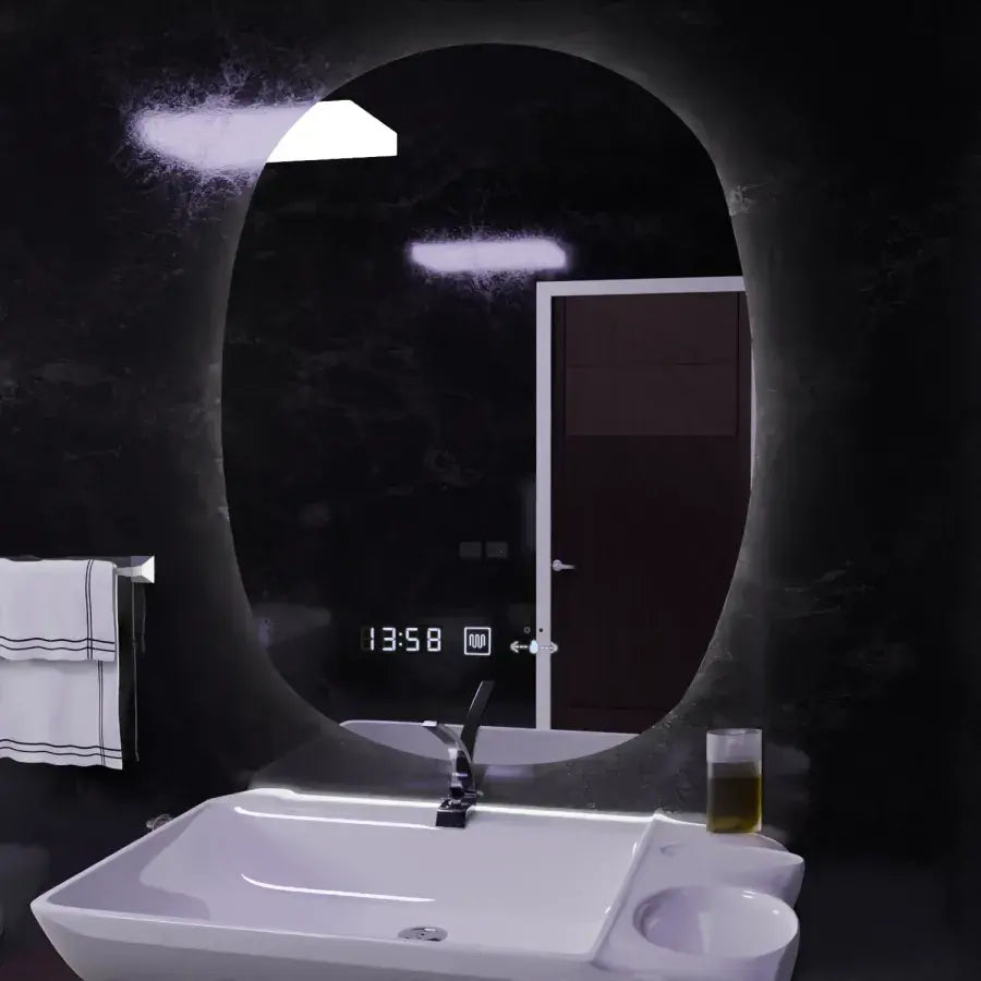 Oglinda LED Ovala, 60x80cm, Ranya Senzor MotionGlow Marcello, Sistem Dezaburire, Ceas & Termometru, Dimabila [2]