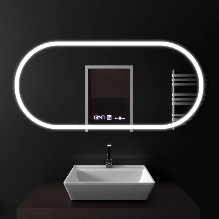 Oglinda LED Ovala, 80x50cm, Altera Senzor MotionGlow Marcello, Sistem Dezaburire, Ceas & Termometru, Dimabila [1]