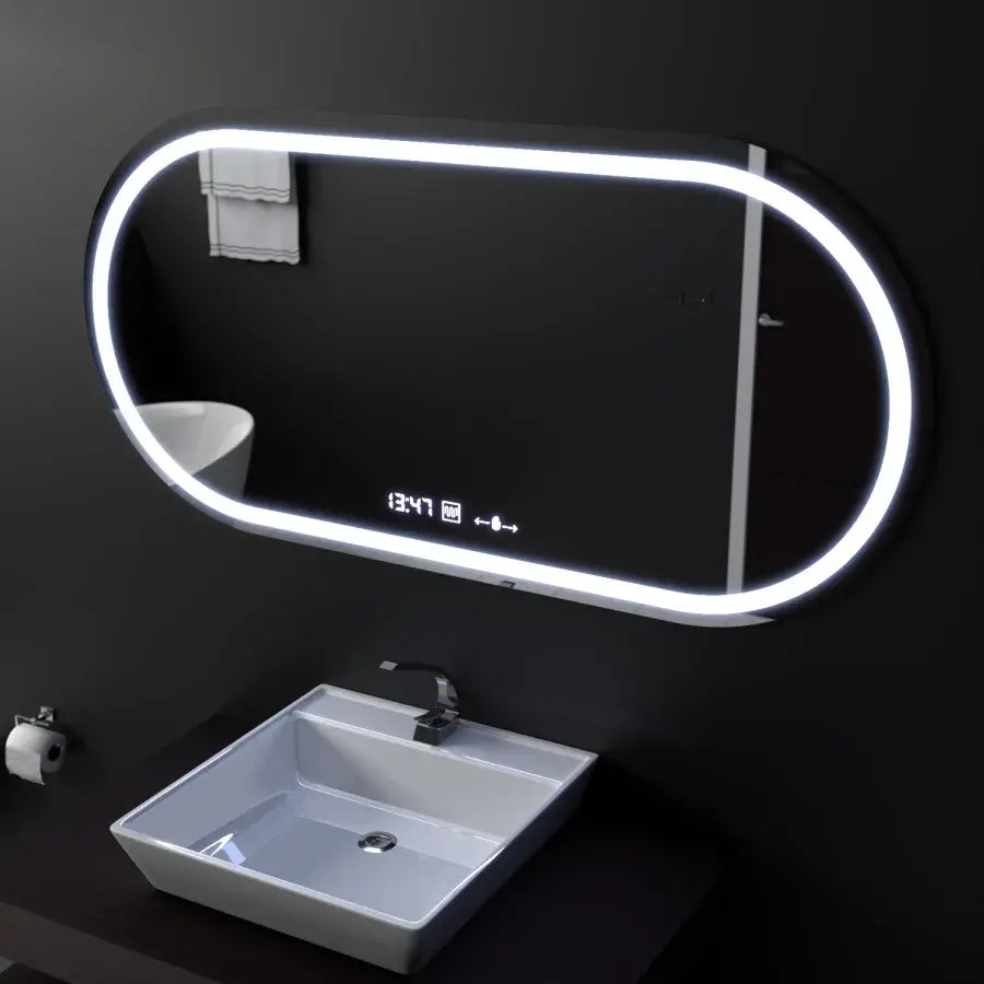 Oglinda LED Ovala, 80x50cm, Altera Senzor MotionGlow Marcello, Sistem Dezaburire, Ceas & Termometru, Dimabila [4]
