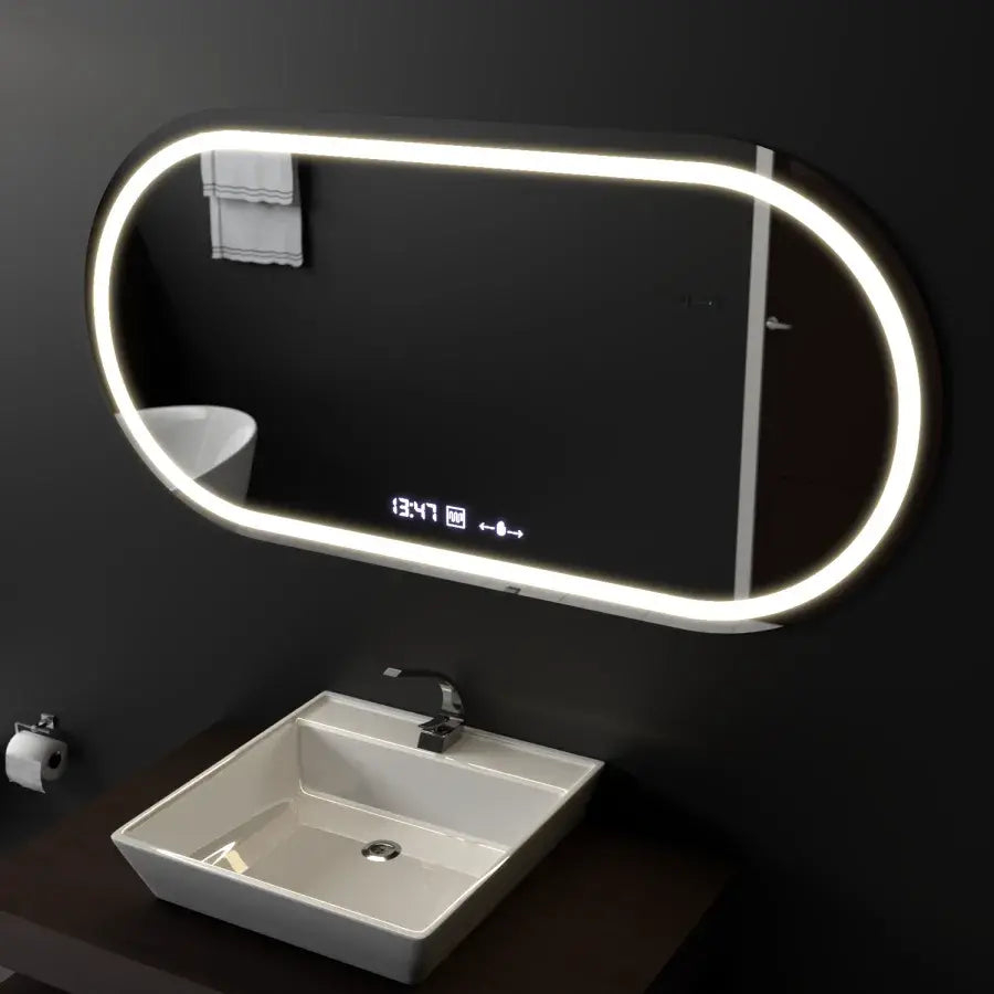 Oglinda LED Ovala, 80x50cm, Altera Senzor MotionGlow Marcello, Sistem Dezaburire, Ceas & Termometru, Dimabila [3]