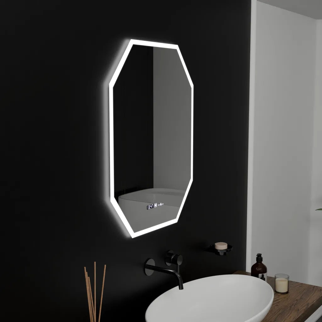 Oglinda LED Poligon, 60X80cm, Hexaluce Senzor MotionGlow Marcello, Sistem Dezaburire, Ceas & Termometru, Dimabila [1]