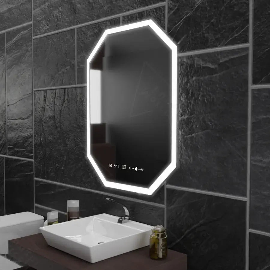 Oglinda LED Poligon, 60x80cm, Ralya Senzor MotionGlow Marcello, Sistem Dezaburire, Ceas & Termometru, Dimabila [1]