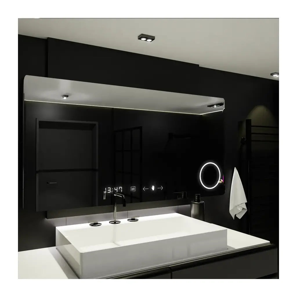 Oglinda LED Rectangulara, 100x60cm, Celeste MotionGlow Marcello, Sistem Dezaburire, Ceas & Termometru, Lupa Cosmetica, Dimabila [4]