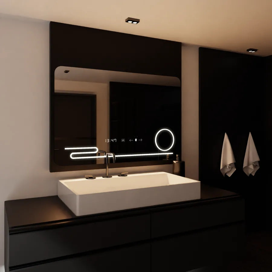 Oglinda LED Rectangulara, 100x60cm, Harmonie MotionGlow Marcello, Sistem Dezaburire, Ceas & Termometru, Lupa Cosmetica, Dimabila [4]