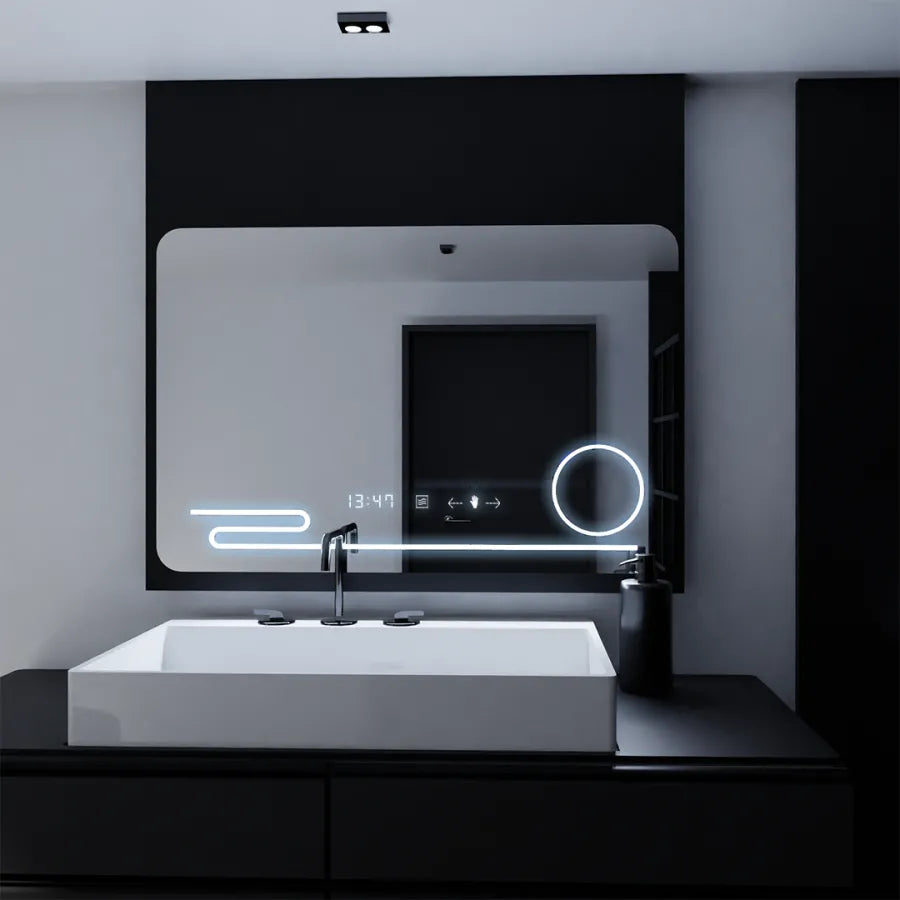 Oglinda LED Rectangulara, 100x60cm, Harmonie MotionGlow Marcello, Sistem Dezaburire, Ceas & Termometru, Lupa Cosmetica, Dimabila [3]