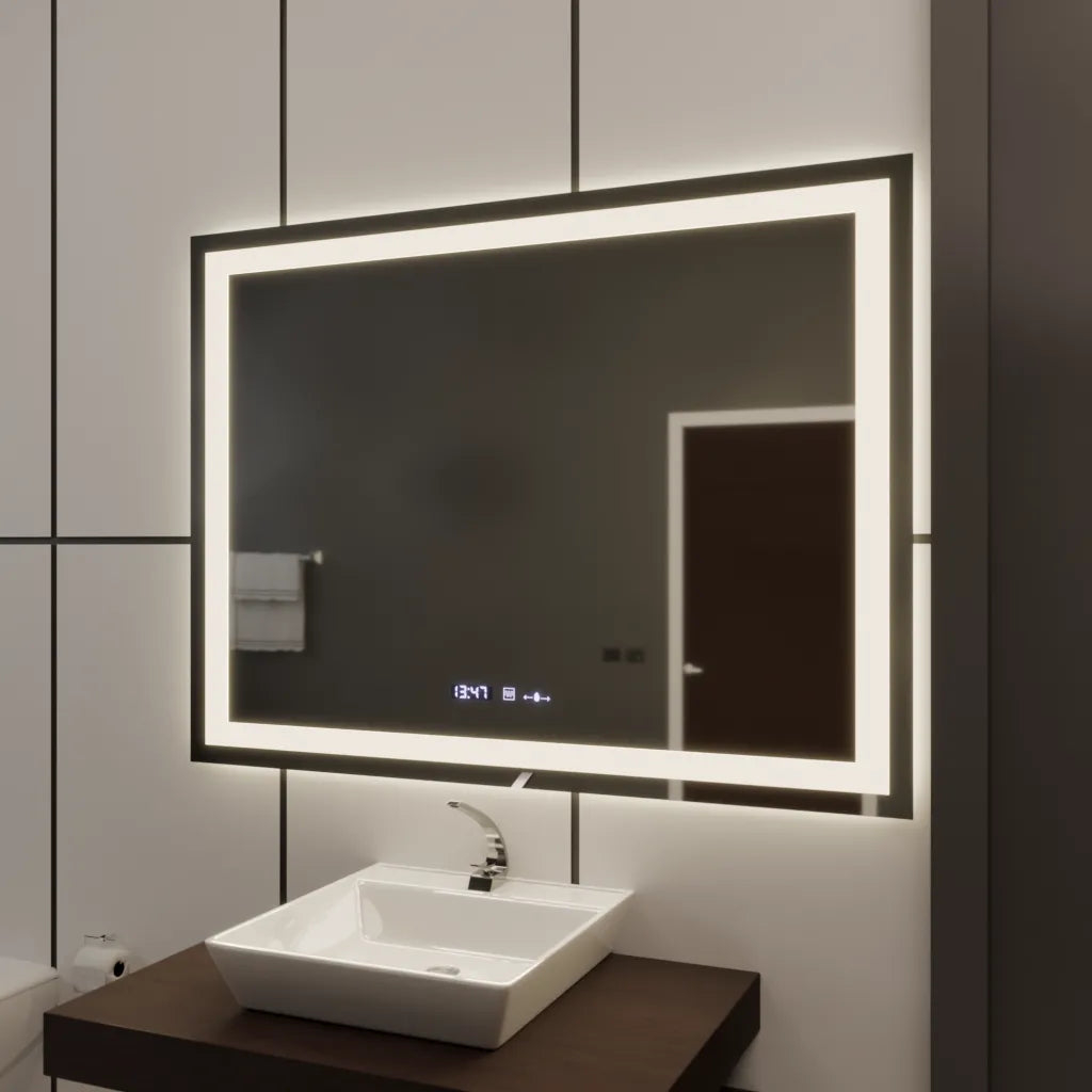 Oglinda LED Rectangulara, 100x75cm, Verite MotionGlow Marcello, Sistem Dezaburire, Ceas & Termometru, Dimabila [4]