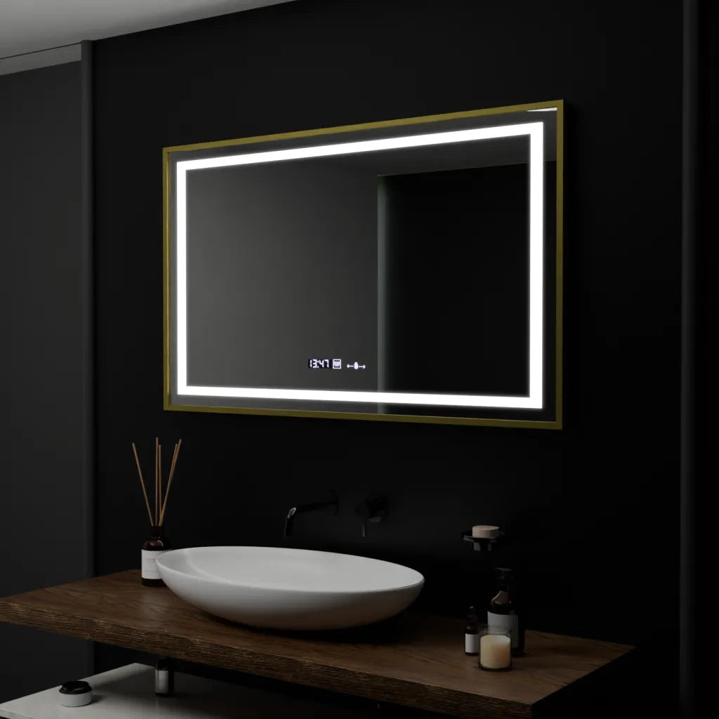 Oglinda LED Rectangulara, 100x80cm, Verite Royale Gold Motion Glow Marcello, Sistem Dezaburire, Ceas & Termometru, Dimabila [1]