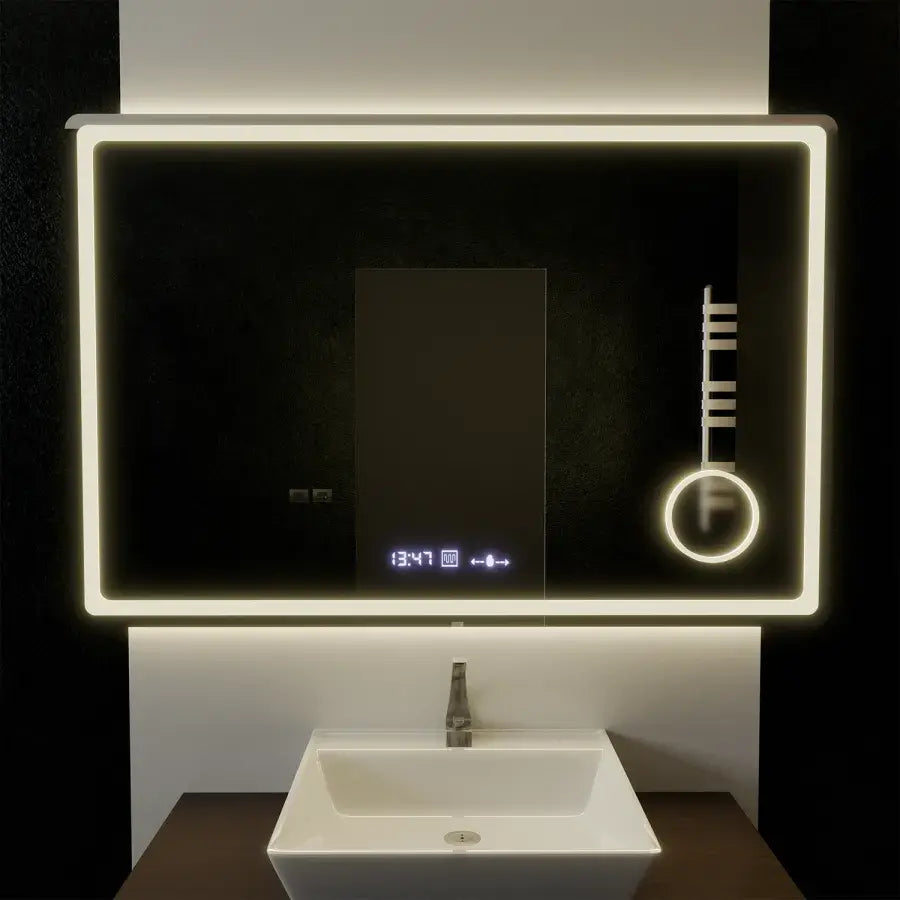 Oglinda LED Rectangulara, 120x80cm, Souverain MotionGlow Marcello, Sistem Dezaburire, Ceas & Termometru, Lupa Cosmetica, Dimabila [2]