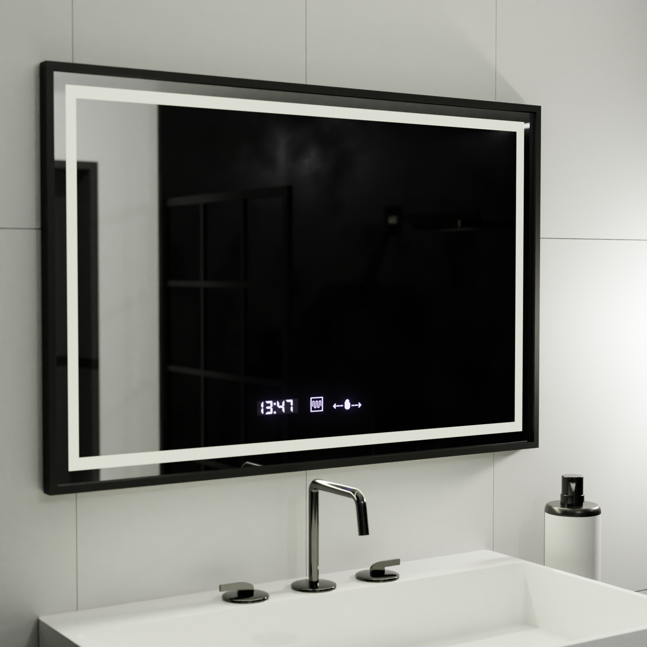 Oglinda LED Rectangulara, 120x80cm, Verite Majeste Noir Motion Glow Marcello, Sistem Dezaburire, Ceas & Termometru, Dimabila [4]