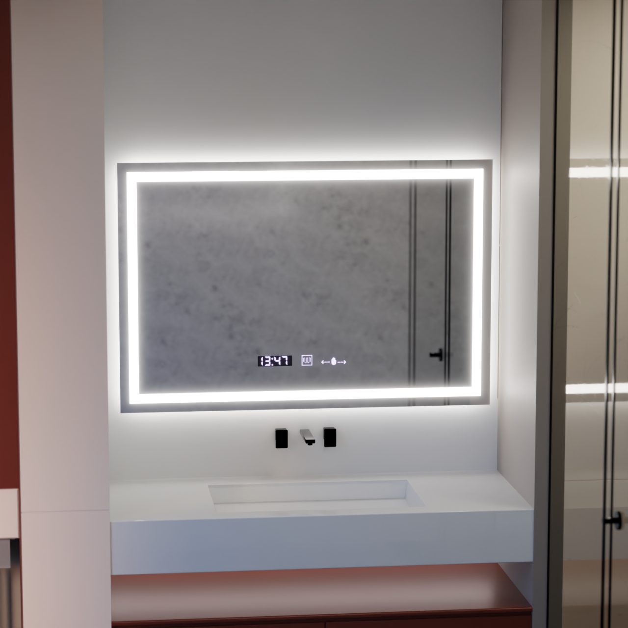 Oglinda LED Rectangulara 120x80cm Verite MotionGlow Marcello, Sistem Dezaburire, Ceas & Termometru, Dimabila [1]