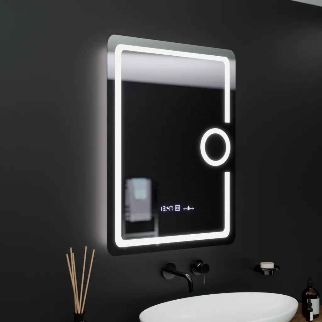 Oglinda LED Rectangulara, 60x80cm, Eclat MotionGlow Marcello, Ceas & Termometru, Sistem Dezaburire, Lupa Cosmetica, Dimabila [1]