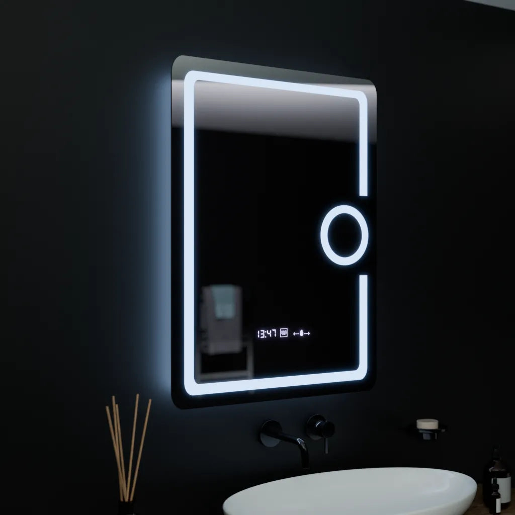 Oglinda LED Rectangulara, 60x80cm, Eclat MotionGlow Marcello, Ceas & Termometru, Sistem Dezaburire, Lupa Cosmetica, Dimabila [3]