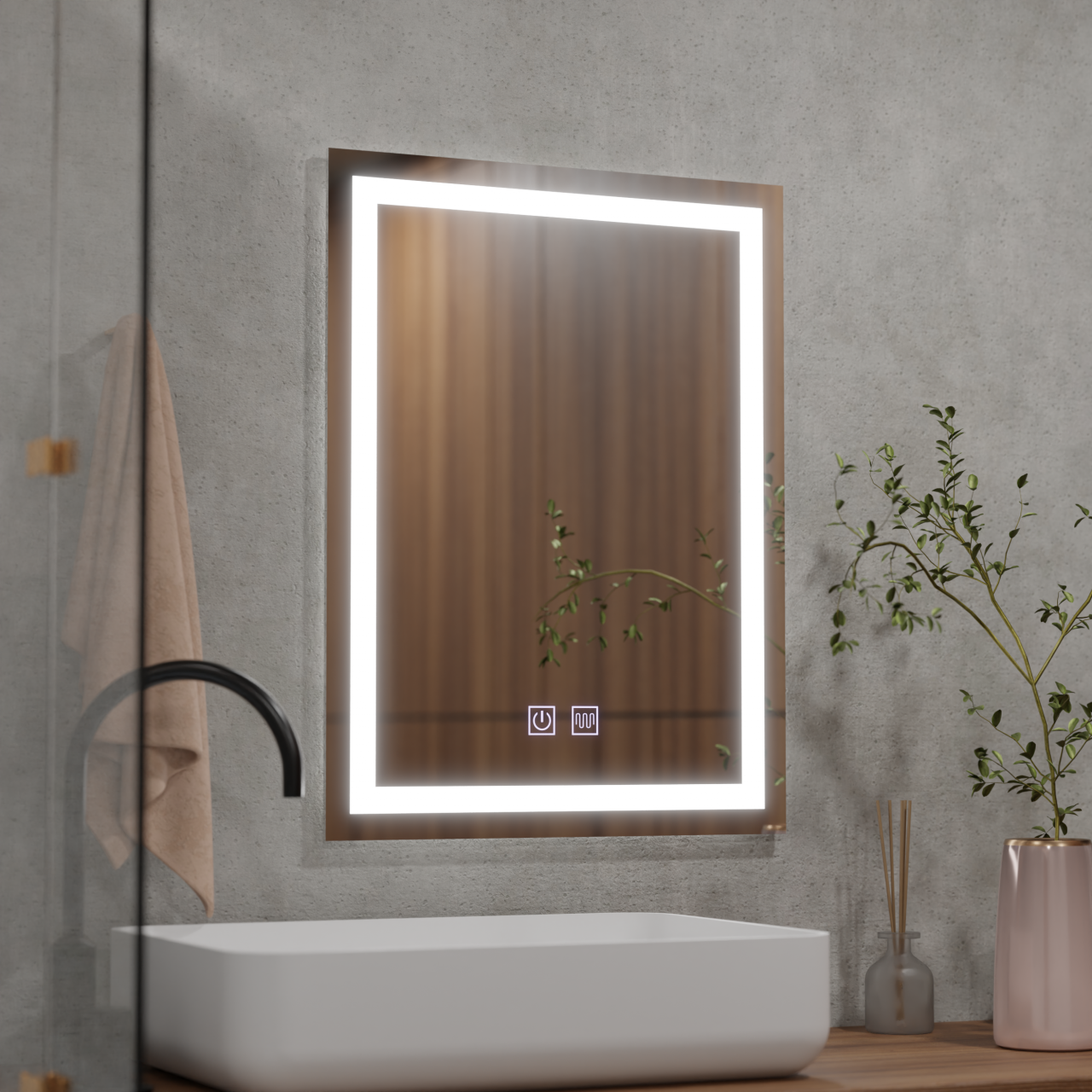 Oglinda LED Rectangulara, 60x80cm, Edge LUMINOUS Touch, Sistem Dezaburire, Dimabila [3]