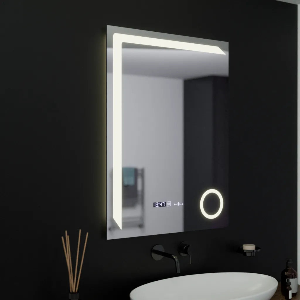Oglinda LED Rectangulara, 60x80cm, Precision MotionGlow Marcello, Sistem Dezaburire, Ceas & Termometru, Lupa Cosmetica, Dimabila [1]