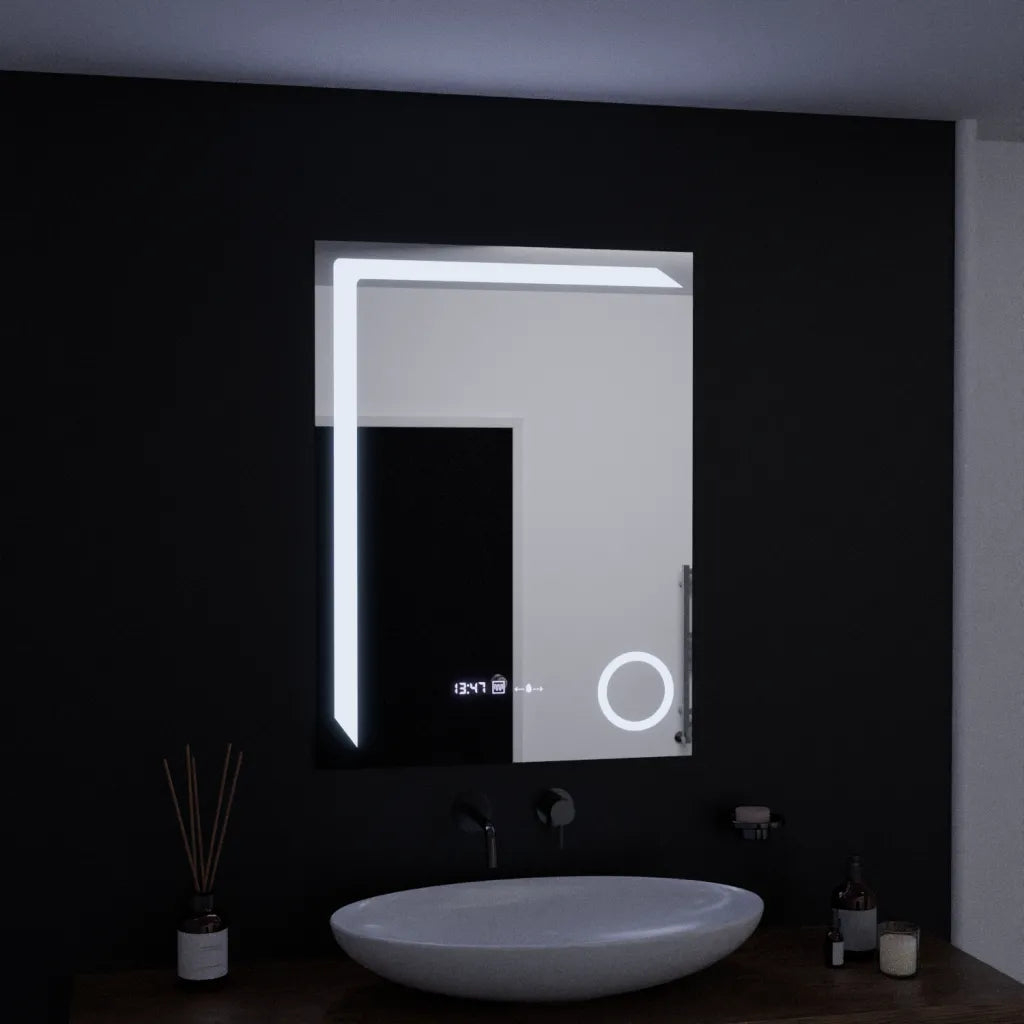 Oglinda LED Rectangulara, 60x80cm, Precision MotionGlow Marcello, Sistem Dezaburire, Ceas & Termometru, Lupa Cosmetica, Dimabila [4]