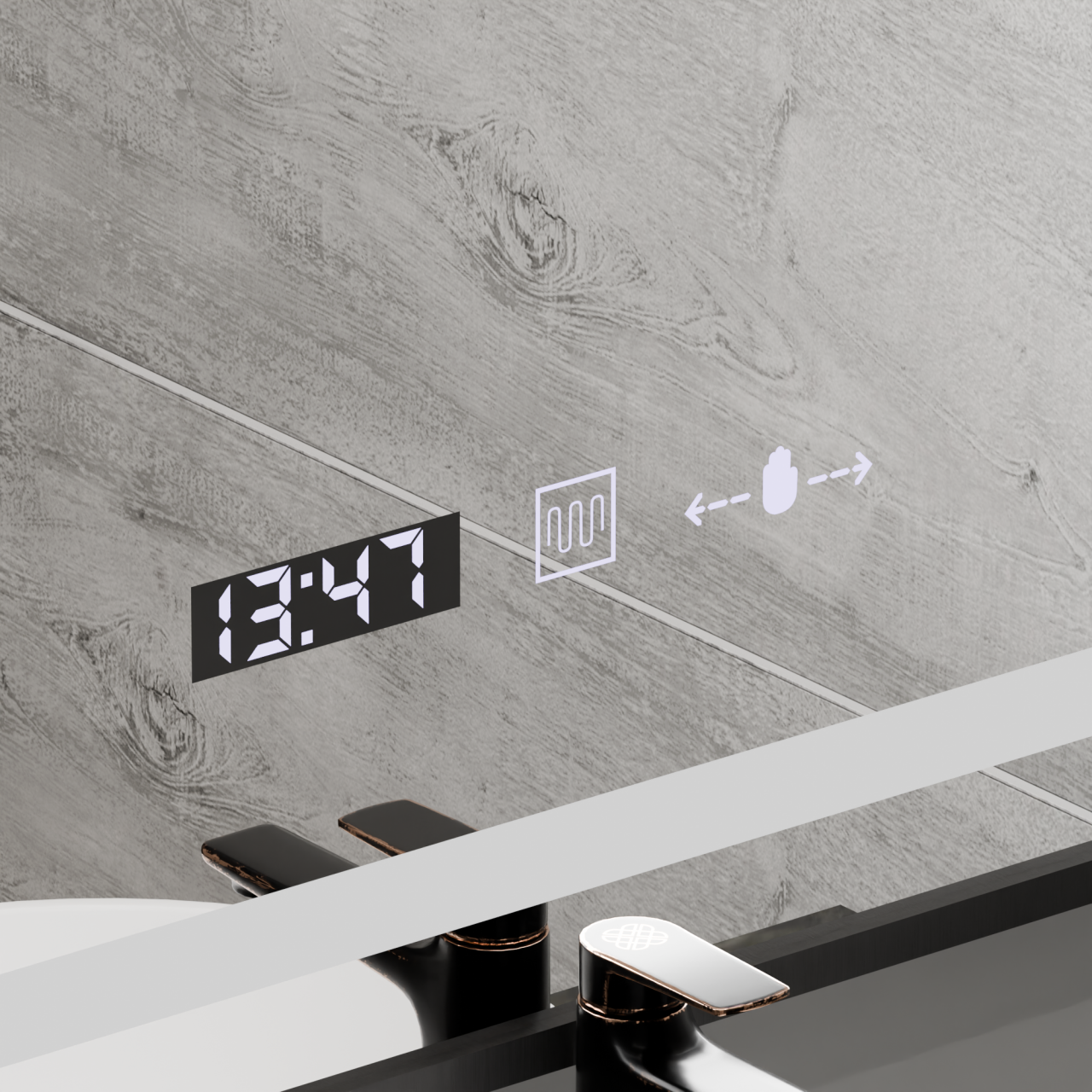 Oglinda LED Rectangulara, 60x80cm, Verite Majeste Noir Motion Glow Marcello, Sistem Dezaburire, Ceas & Termometru, Dimabila [2]