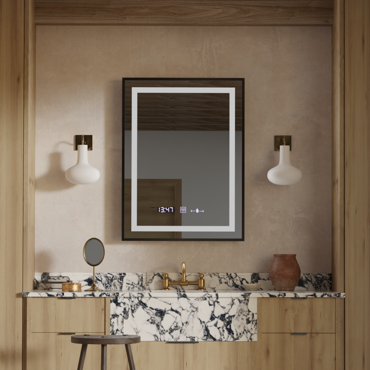 Oglinda LED Rectangulara, 60x80cm, Verite Majeste Noir Motion Glow Marcello, Sistem Dezaburire, Ceas & Termometru, Dimabila [3]