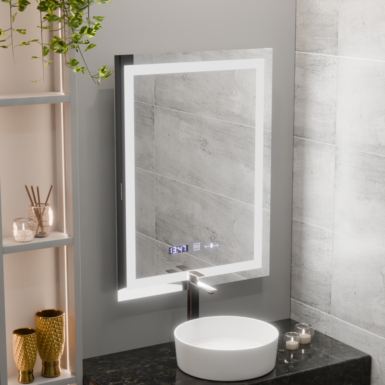 Oglinda LED Rectangulara, 60x80cm, Verite MotionGlow Marcello, Sistem Dezaburire, Ceas & Termometru, Dimabila [1]