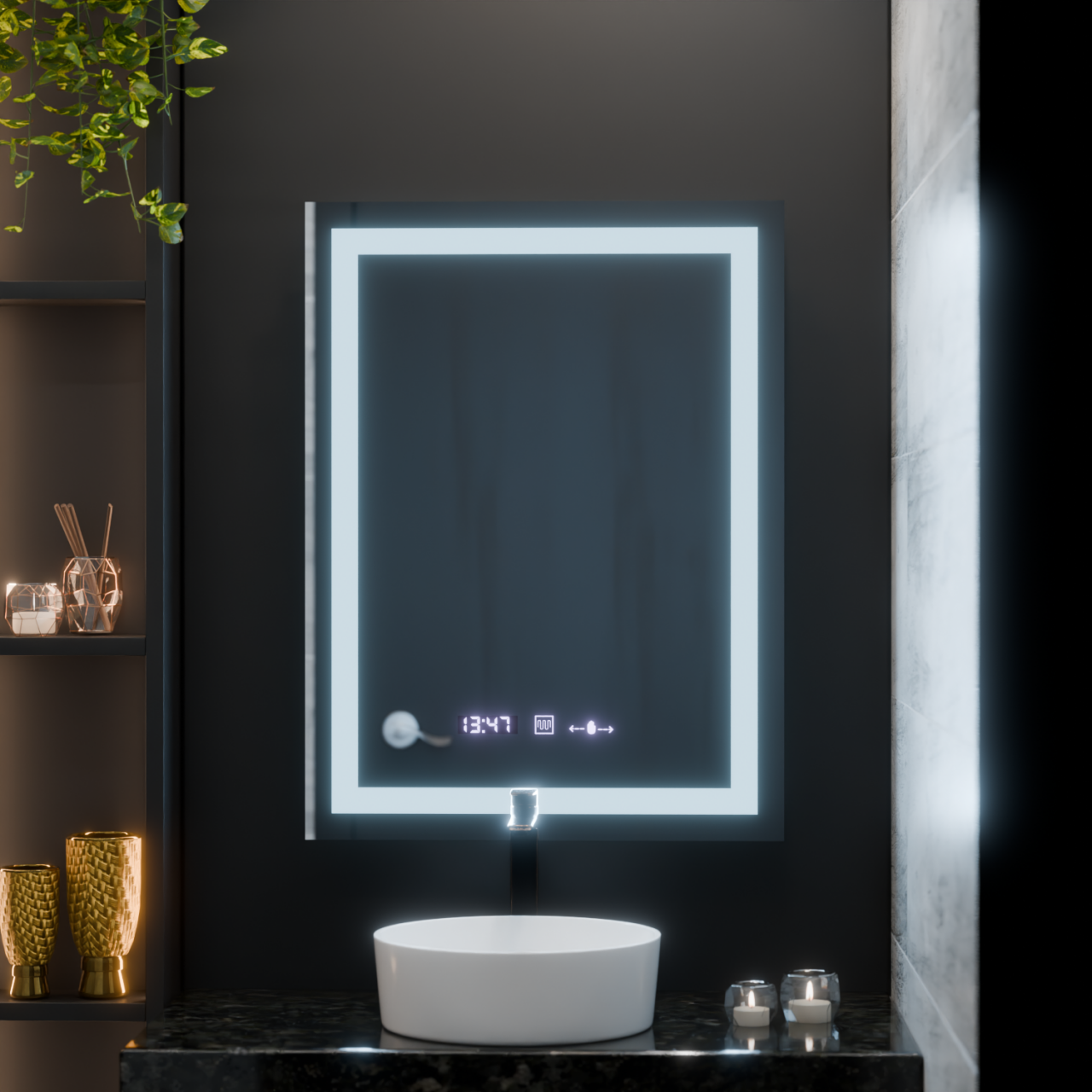 Oglinda LED Rectangulara, 60x80cm, Verite MotionGlow Marcello, Sistem Dezaburire, Ceas & Termometru, Dimabila [4]